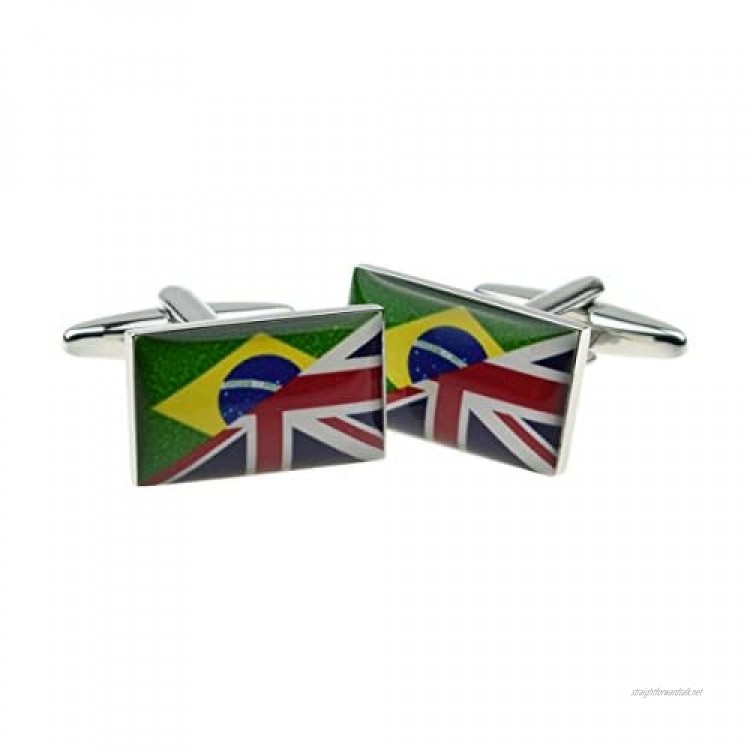 Union Jack Mixed with Brazilian Flag Cufflinks in a Post Friendly Cufflink Box