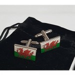 Wales Welsh Flag Cufflinks In Gift Pouch Stainless Steel and Enamel