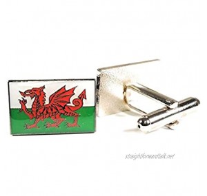 Wales Welsh Flag Cufflinks In Gift Pouch Stainless Steel and Enamel