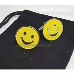 Yellow Smiley Face Cufflinks In Gift Pouch Stainless Steel and Enamel