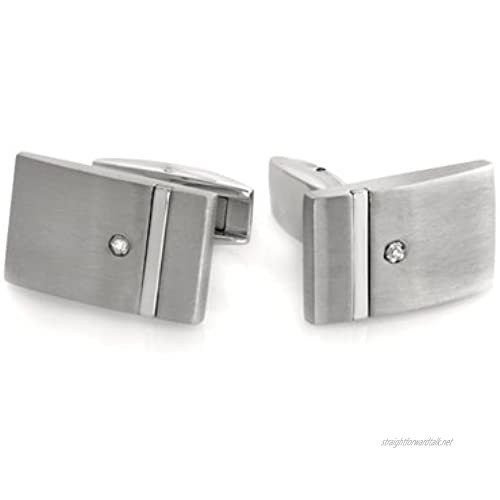 0.01-0.02 Cts SI2-I1 Clarity & I-J Color Diamond Men's Cufflinks in Brush-Finished Stainless Steel