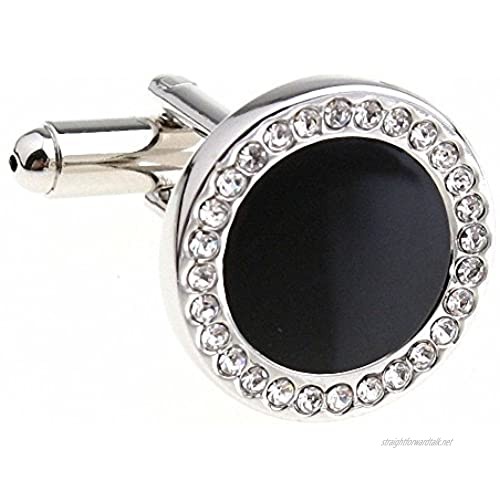 MFYS Crystal Mosaic Round Classic Cufflinks for Men with Gift Box