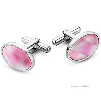 Miore Stainless Steel Cufflinks with Pink Cats Eye CM010