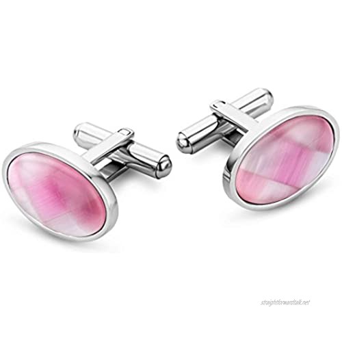 Miore Stainless Steel Cufflinks with Pink Cats Eye CM010