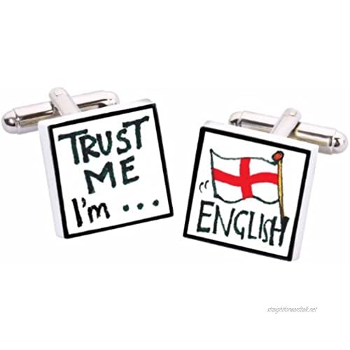 Sonia Spencer England Bone China Square Silver Plated Back Hand Decorated Trust Me I'm English Cufflink