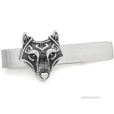 GuoShuang Stainless Steel Nordic Viking Norse Small Amulet Rune Wolf Head Tie Clips with Valknut Gift Bag