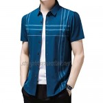 RWXXDSN Summer Men's Short-Sleeved Shirt Casual Lapel Loose Half-Sleeved Striped Shirt