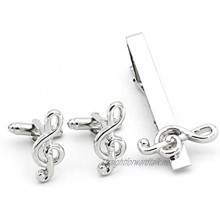 WZHZJ Art Series Steel Color Musical Symbols Cufflinks Tie Clips Set Men's Accessories Gifts French Shirts Cufflink Male Jewelry