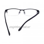 Half-Rim Rectangular Glasses Frame with Clear Lens for Men Metal Eyewear Non-prescription with Case