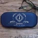 Personalised Eyeglass Case Engraved Spectacle Holder for Glasses Protection Portable/Hard Shell/Slim Travel Light/Foldable/Men/Women/Red Black Blue Purple/Compass Initials/15.5 x 7 x 3 Centimetre