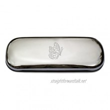 Polished chrome glasses case with engraved butterfly design