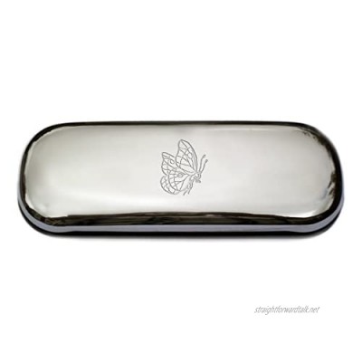 Polished chrome glasses case with engraved butterfly design