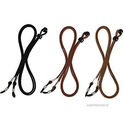 Bocotoer Eyeglass Cords Retainer Eyeglass Strap PU Leather for Kids Adult Sports Black Light Brown and Dark Brown Pack of 3