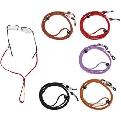 Eyeglass Strap 5 Pieces PU Leather Eyeglass Strap Multi-Color Adjustable Sunglass Holder Strap Cord for Sports Running Skating Reading