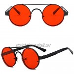AJIAO Sunglasses Red Lens Sunglasses Men Round Vintage Steampunk Sun Glasses For Women Gold Silver Metal Flat Top Uv400