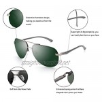 CGID G43 Premium Al-Mg Alloy Rimless Pilot Polarized Sunglasses UV400 Spring Hinges Sun Glasses for Men Women Gun Rimless Frame Green Lens