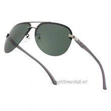 CGID G43 Premium Al-Mg Alloy Rimless Pilot Polarized Sunglasses UV400 Spring Hinges Sun Glasses for Men Women Gun Rimless Frame Green Lens