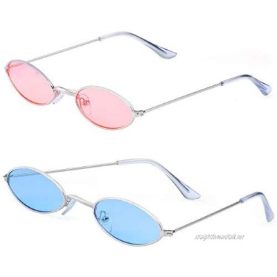 Haichen Vintage Small Oval Sunglasses for Women Men Retro Hippie Glasses Metal Frame Candy Colors