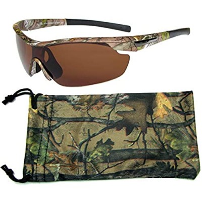 Hornz Brown Forrest Camouflage Polarised Sunglasses for Men Wrap Around Sport Frame & Free Matching Microfiber Pouch