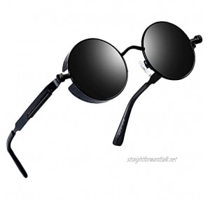 Joopin Retro Polarised Steampunk Sunglasses Round Metal Frame Circle Vintage Sunglasses for Men and Women