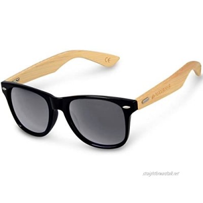 Navaris UV400 Bamboo Sunglasses - Unisex Retro Wooden Optics Glasses - Classic Wood Shades Women Men - Fashionable Eyewear with Case