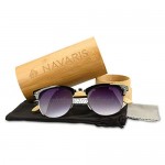 Navaris Vintage UV400 Bamboo Sunglasses - Unisex Retro Wooden Optics Glasses - Classic Wood Shades Women Men - Fashionable Chic Eyewear with Case