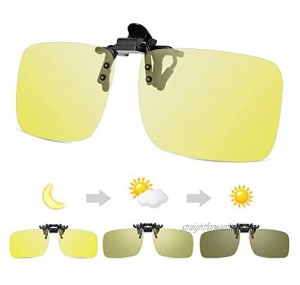 Photochromic Night Driving Glasses Clip-on HD Day+Night Vision Polarized Flip-up eyewear Fit Over for Myopia Fishing Risk Reducing Anti-Glare Ideal for Driving and Outdoor rainy foggy.