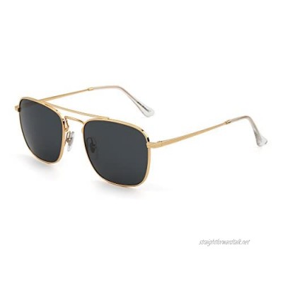 Retro Square Sunglasses Premium Glass Lens Flat Metal Eyewear Men Women