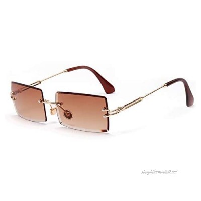 Square Ultra-Small Frame sunglasses for Women Men Rectangle Retro see through lens rimless sunglasses