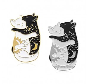 2 Piece Set Black White Couple Cat Hugging Cats Creative Brooches Pins Christmas Party Dating Festival Gift