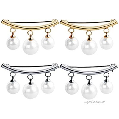 4 Pieces Pearl Safety Pin Women Brooch pins Classic Geometric Pearl Brooch Pins for Women Girl Clothing Decoration (Silvery and Golden)