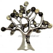 Acosta Brooches - Small Jet Black Diamond & Opal Swarovski Crystal - Vintage Style Tree of Life Brooch - Gift Boxed