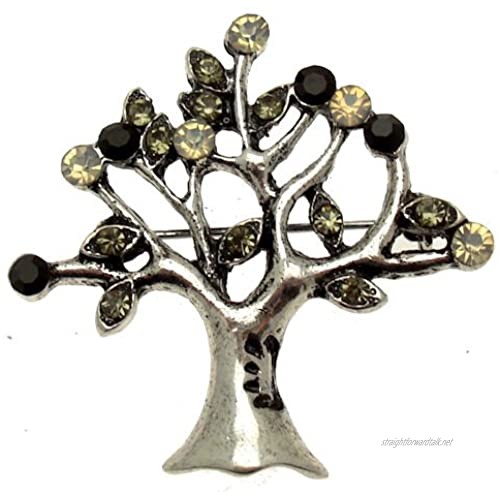 Acosta Brooches - Small Jet Black Diamond & Opal Swarovski Crystal - Vintage Style Tree of Life Brooch - Gift Boxed