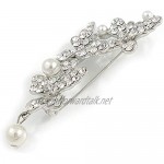 Avalaya Clear Crystal White Faux Pearl Triple Butterfly Brooch in Silver Tone - 55mm L