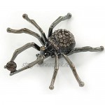 Avalaya Giant Dim Grey Crystal Spider Brooch in Gun Metal Finish - 7cm Length