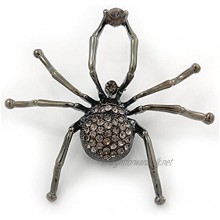 Avalaya Giant Dim Grey Crystal Spider Brooch in Gun Metal Finish - 7cm Length