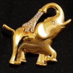 Avalaya Gold Plated Crystal Elephant Brooch