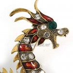 Avalaya Huge Ornate Crystal Enamel Chinese Dragon Brooch (Aged Gold Tone) - 105mm Across
