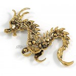 Avalaya Huge Ornate Crystal Enamel Chinese Dragon Brooch (Aged Gold Tone) - 105mm Across
