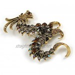 Avalaya Huge Ornate Topaz/Citrine/Grey/Black Crystal Chinese Dragon Brooch in Aged Gold Tone - 100mm Tall