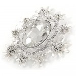 Avalaya Light Silver Tone Clear Glass Stone Corsage Brooch - 65mm