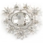 Avalaya Light Silver Tone Clear Glass Stone Corsage Brooch - 65mm