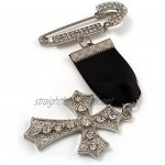 Avalaya Medal Style Diamante Cross Charm Brooch (Silver Tone)