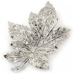 Avalaya Silver Tone Clear Crystal Maple Leaf Brooch - 50mm L