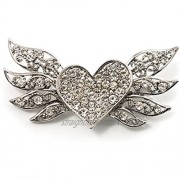 Avalaya Small Heart & Wings Clear Crystal Fashion Brooch