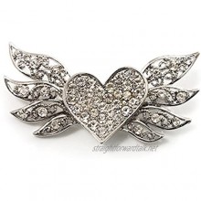 Avalaya Small Heart & Wings Clear Crystal Fashion Brooch