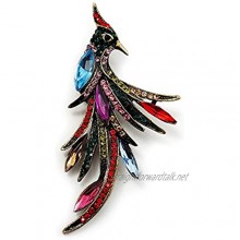 Avalaya Sparkling Multicoloured Crystal Fire-Bird Brooch (Antique Gold Tone Metal)