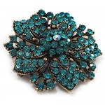 Avalaya Victorian Corsage Flower Brooch (Antique Gold & Teal)