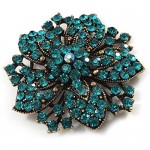 Avalaya Victorian Corsage Flower Brooch (Antique Gold & Teal)