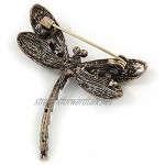 Avalaya Vintage Inspired Multicoloured Crystal Dragonfly Brooch in Antique Gold Tone - 45mm Tall